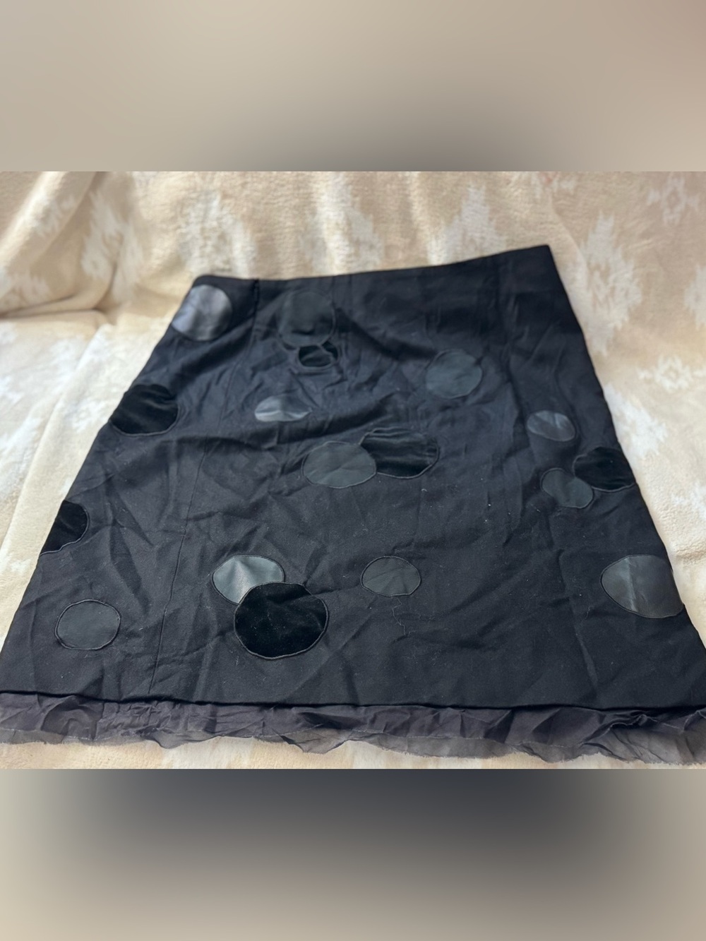 Akris Punto Vintage Black Skirt with Polka Circle Appliqués